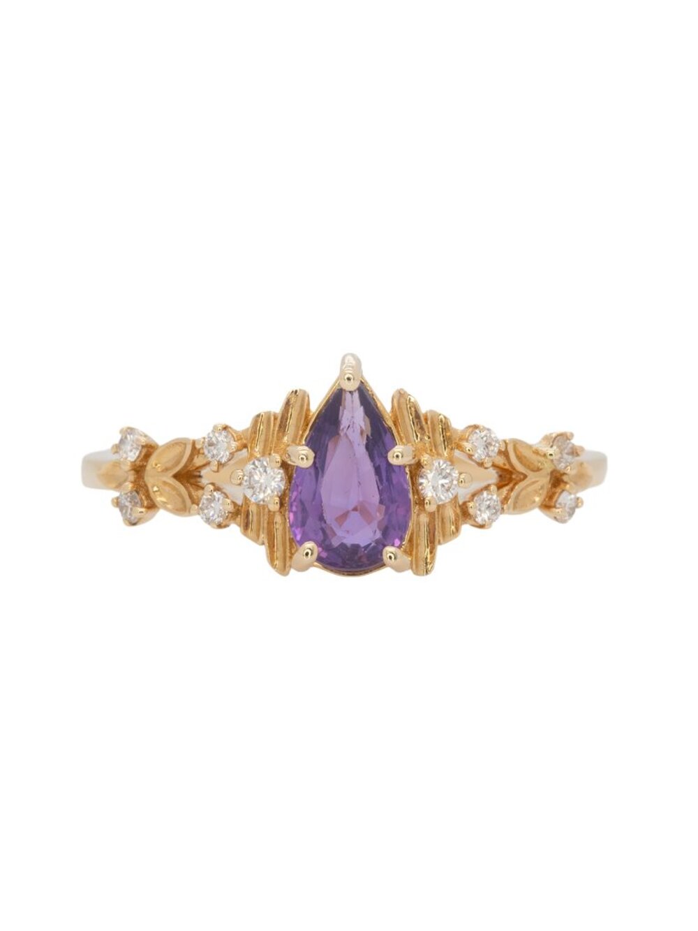 Pear-Shaped Ceylon Purple Sapphire Ring with Natural Diamond Accents in 14K Gold